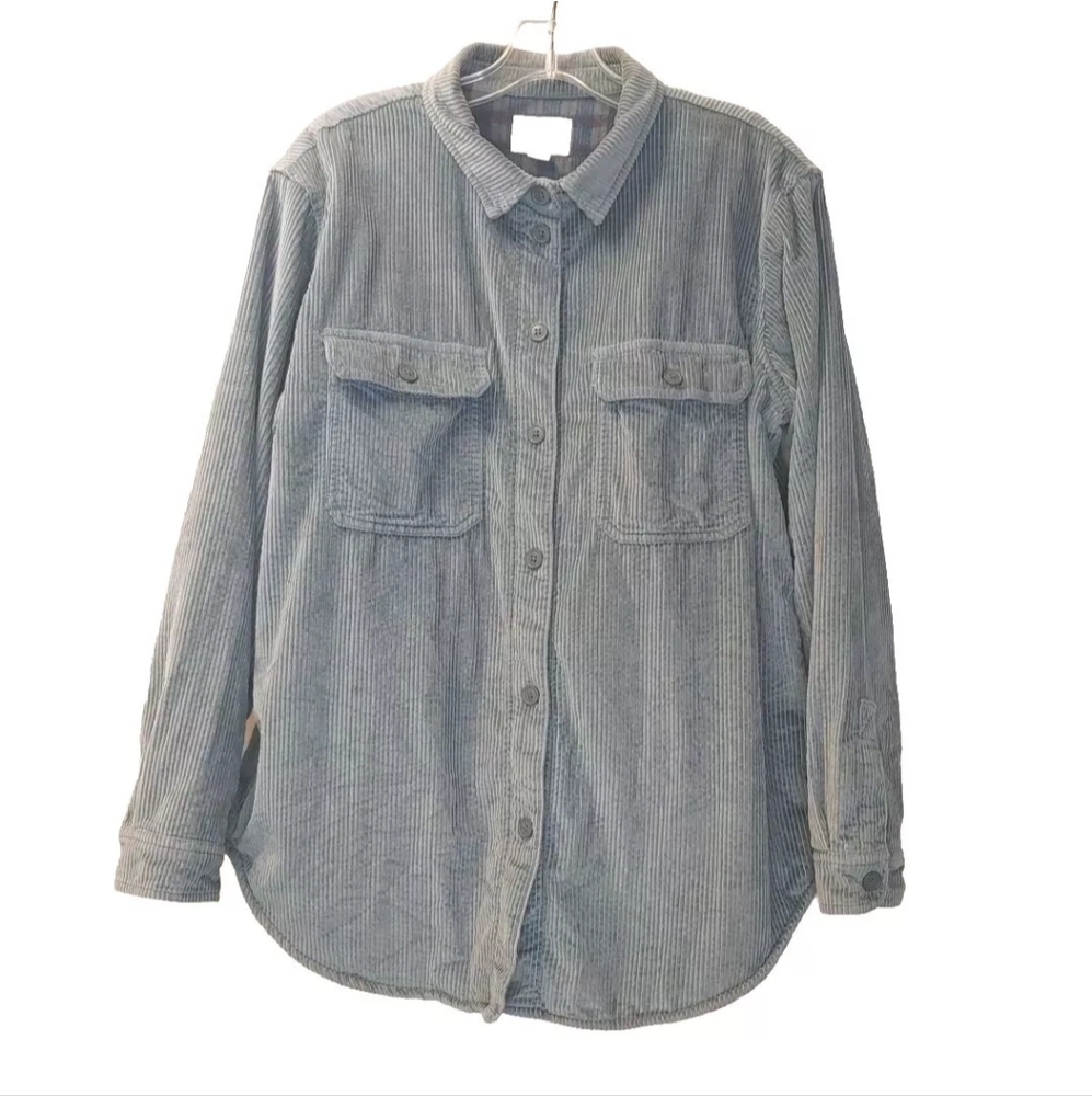 American Eagle Corduroy Shacket Med Shirt Jacket Plaid Fleece Lined Button Front